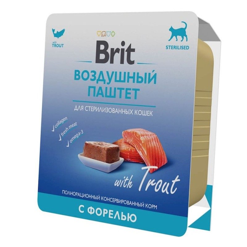 Brit Premium полнорационный влажный корм для стерилизованных кошек, воздушный паштет с форелью, в ламистерах - 100 г