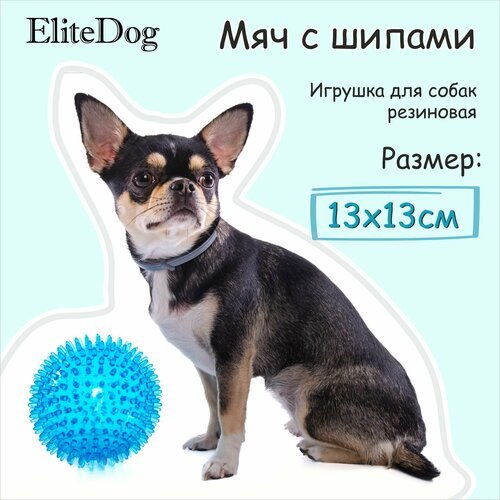 Игрушка для собак резиновая EliteDog 'Мяч с шипами', голубая, L, 13см