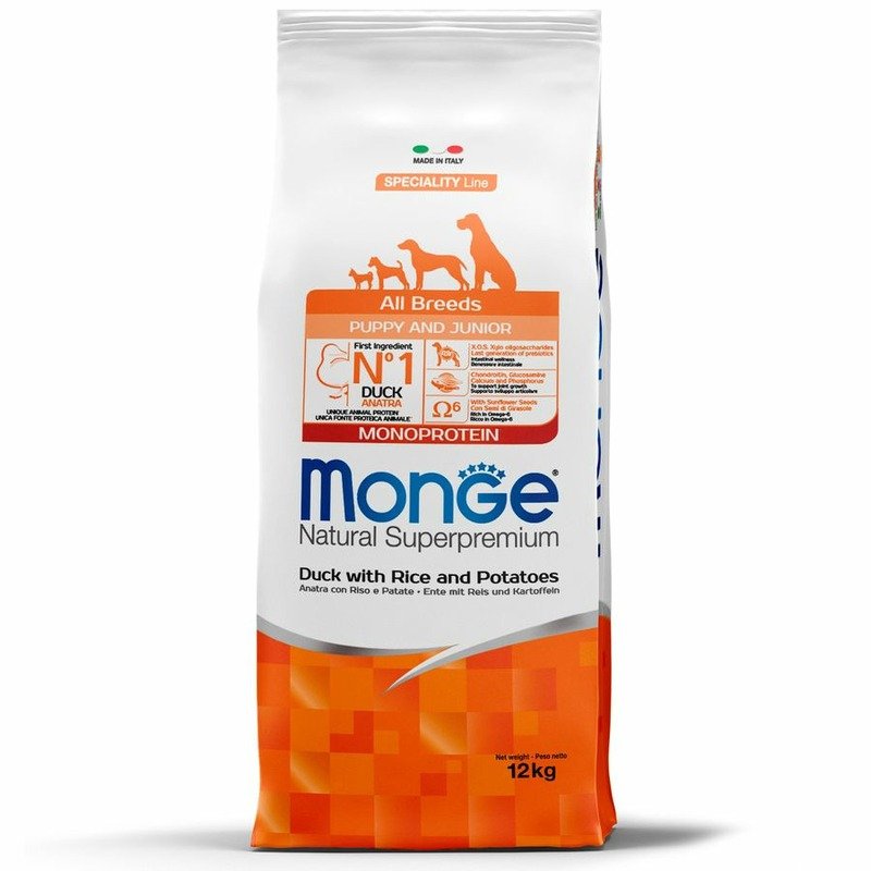 Monge Monge Dog Speciality Line Monoprotein полнорационный сухой корм для щенков, с уткой, рисом и картофелем