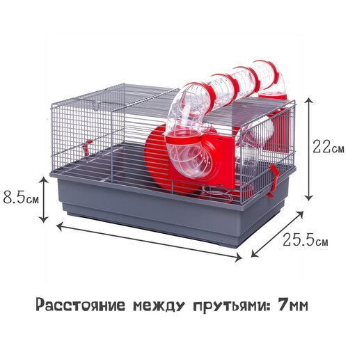 Клетка для грызунов с туннелем VOLTREGA (115), красная, 39x25.5x22см (Испания)